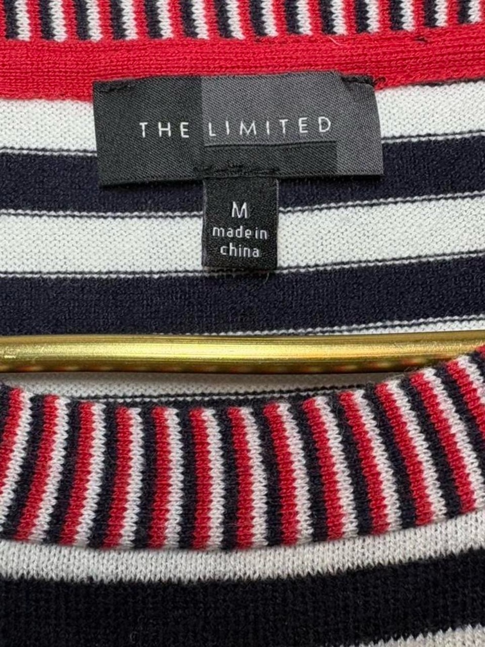 The Limited Navy White Red Striped Short Sleeve Sweater - Picture 4 of 8